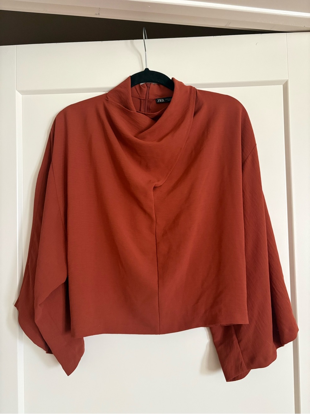 Zara Burnt Orange Draped Cowl Neck Tunic Crop Top